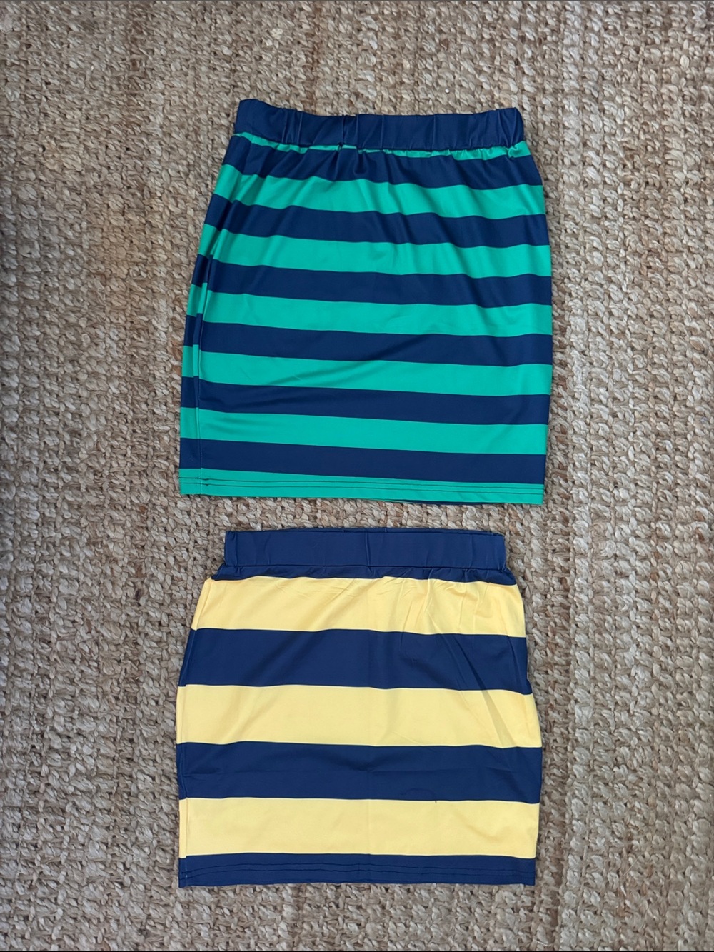 Striped high waist Mini Skirts  - Green/Navy & Yellow/Navy bundle size medium
